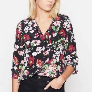 Equipment Femme Signature True Black Multi Floral Print Silk Blouse Size Small